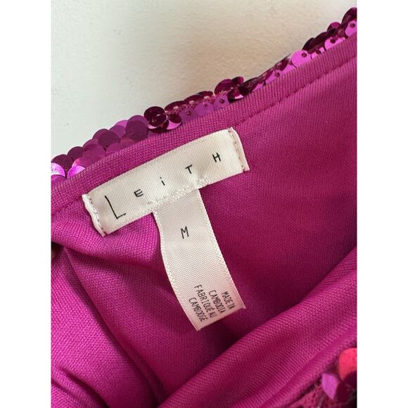 Leith Magenta Sequin One Shoulder Dress Glam Party Sparkle Coquette Maximalist M - Picture 2 of 7